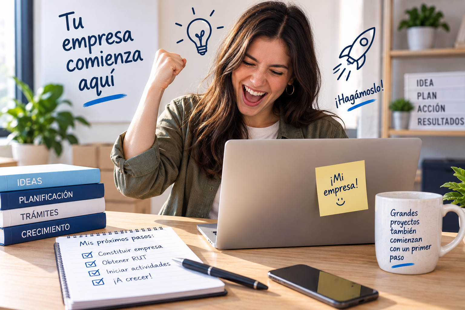 Emprendedora celebrando el inicio de la creación de su empresa en Chile