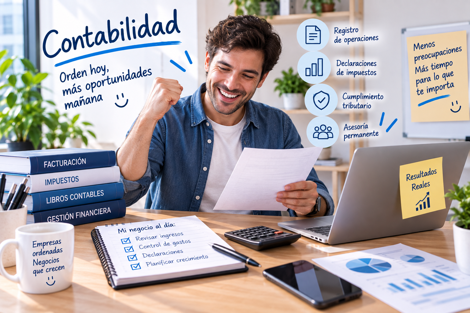 Emprendedor gestionando la contabilidad y obligaciones tributarias de su empresa